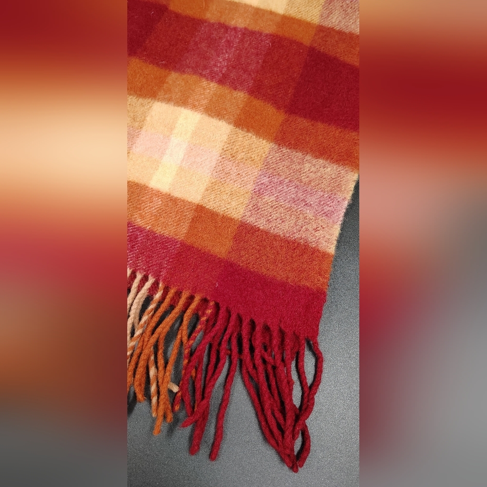 Checked Fringe Scarf in Red and Orange Men's Womens Unisex - Picture 6 of 10